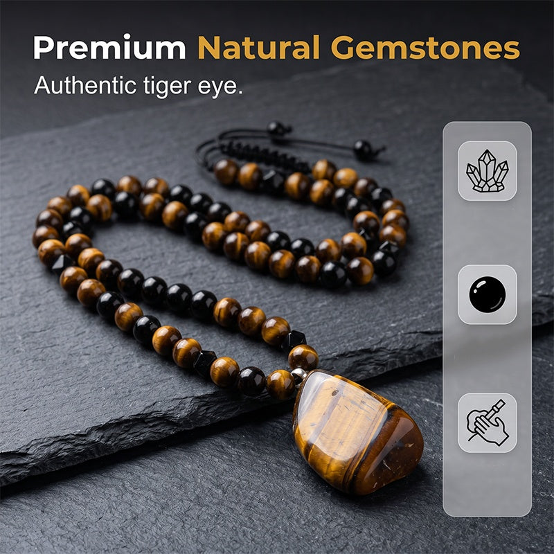 🔥50% OFF HOT SALE! ✨Men’s Natural Tiger Eye Beaded Pendant Necklace, Premium Healing Energy Stone Jewelry, Stylish Daily Wear & Ideal Holiday Gift for Him