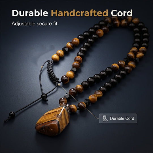 🔥50% OFF HOT SALE! ✨Men’s Natural Tiger Eye Beaded Pendant Necklace, Premium Healing Energy Stone Jewelry, Stylish Daily Wear & Ideal Holiday Gift for Him