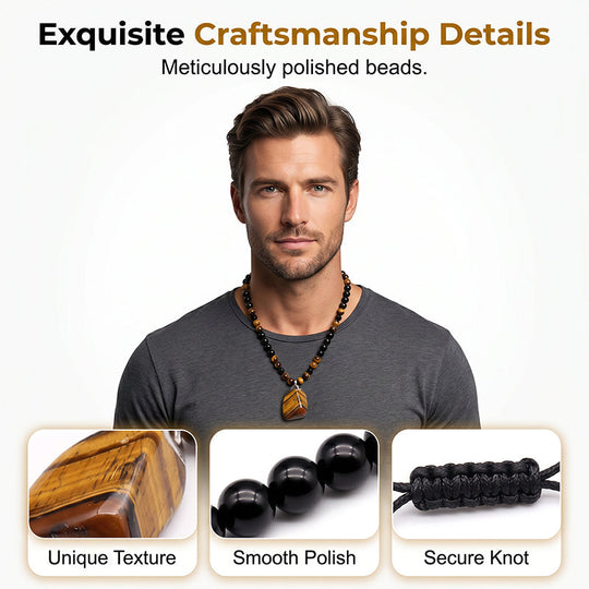 🔥50% OFF HOT SALE! ✨Men’s Natural Tiger Eye Beaded Pendant Necklace, Premium Healing Energy Stone Jewelry, Stylish Daily Wear & Ideal Holiday Gift for Him