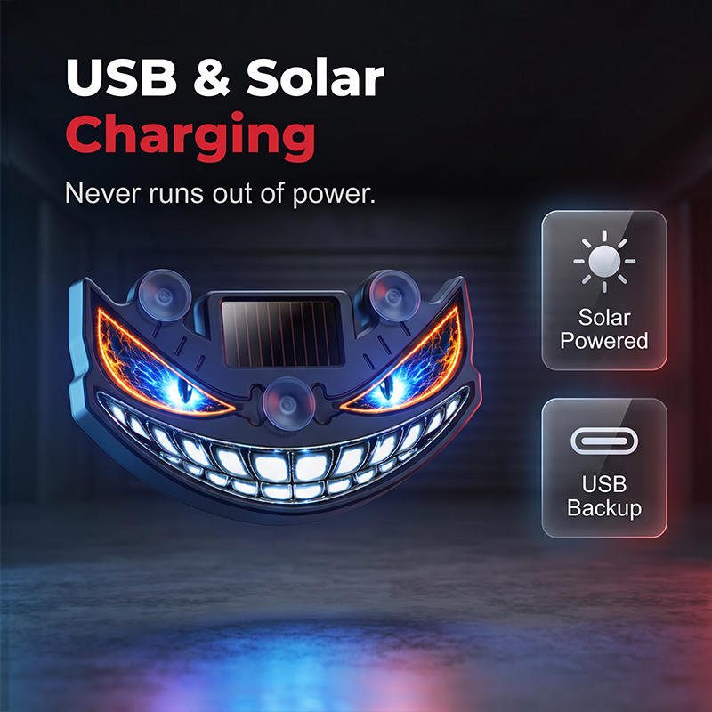 🔥 50% OFF! 😈 “Devil's Sucker” Solar LED Car Warning Light ✨ Vibration Sensor, USB & Solar Charging, Universal for Cars & Trucks
