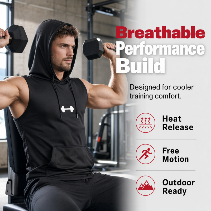 🏋️ Men's Athletic Sleeveless Hoodie Vest | Breathable, Muscle-Cut & Perfect for Gym, Running & Outdoor Training