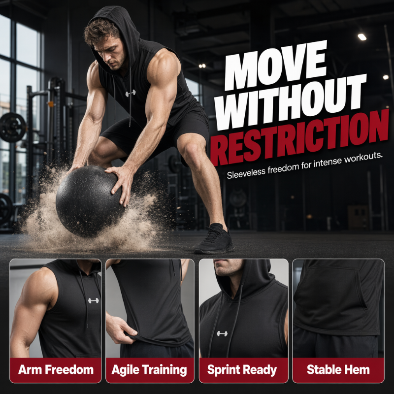 🏋️ Men's Athletic Sleeveless Hoodie Vest | Breathable, Muscle-Cut & Perfect for Gym, Running & Outdoor Training