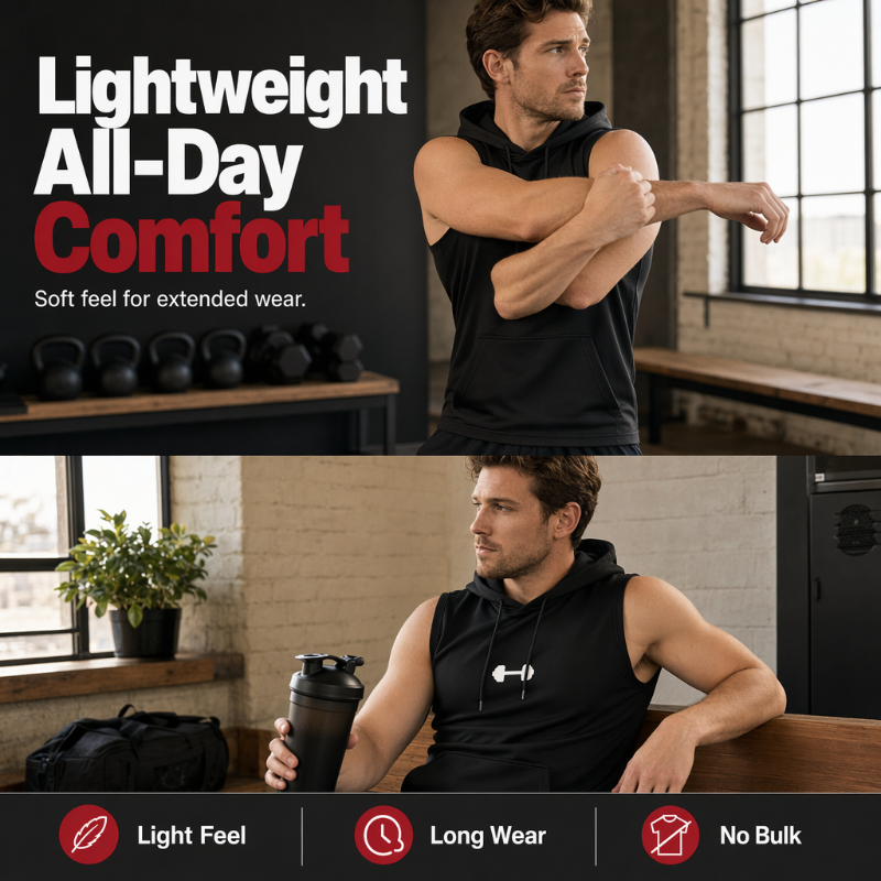 🏋️ Men's Athletic Sleeveless Hoodie Vest | Breathable, Muscle-Cut & Perfect for Gym, Running & Outdoor Training