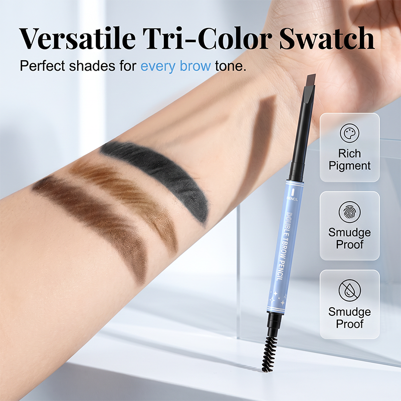 🔥Buy 1 Get 1 Free!!🔥 	 💥Amazing discount！👱‍♀️One-stroke design, reveal your natural beauty！Double-Ended Waterproof Angled Eyebrow Pencil
