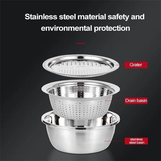 📢📢50% OFF !! ⏰🥬 Slice, Grate & Julienne in Minutes! Multi-Function Stainless Steel Vegetable Prep Bowl for Easy Cooking
