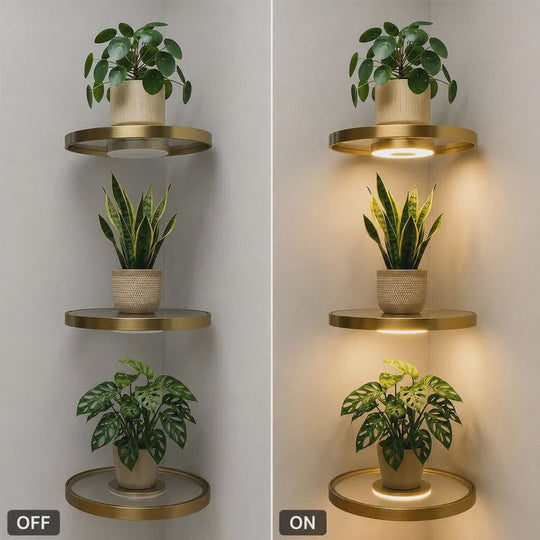 🎉 2026 Sale — Over 27,000 Sold!  Floating Wall Shelf with Built-in Ambient LED Light – Modern Plant Display 💛