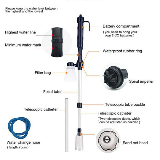🐠LAST DAY SALE 50% OFF⚡50K+ SOLD 🐟Electric Aquarium Gravel Cleaner—battery-operated, adjustable length, and easy to use—suitable for all aquariums 🧹🐟