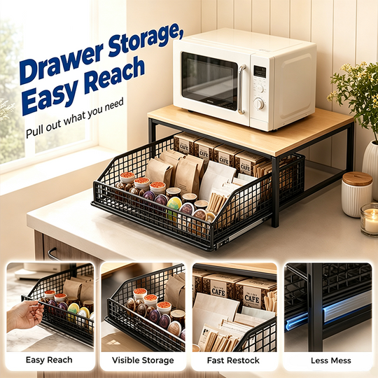 💥 50% OFF NOW! 🍳 2-Tier Microwave Stand with Slide-Out Drawer – Heavy-Duty, Space-Saving & Sturdy – Perfect for Kitchen, Office & Dorm Worktops 🏠✨