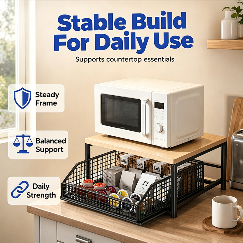 💥 50% OFF NOW! 🍳 2-Tier Microwave Stand with Slide-Out Drawer – Heavy-Duty, Space-Saving & Sturdy – Perfect for Kitchen, Office & Dorm Worktops 🏠✨