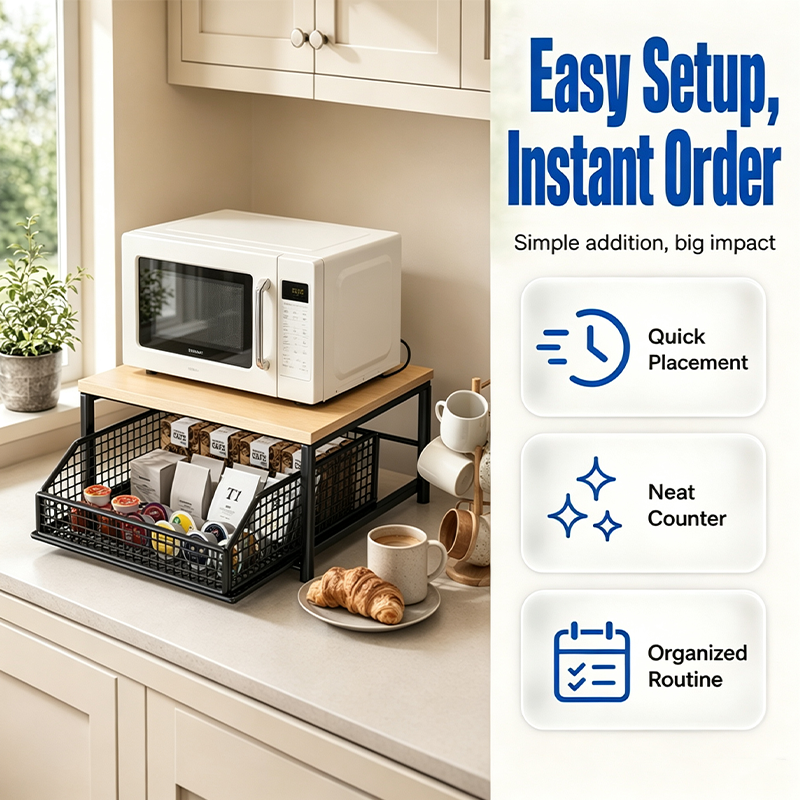 💥 50% OFF NOW! 🍳 2-Tier Microwave Stand with Slide-Out Drawer – Heavy-Duty, Space-Saving & Sturdy – Perfect for Kitchen, Office & Dorm Worktops 🏠✨
