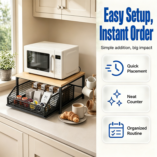 💥 50% OFF NOW! 🍳 2-Tier Microwave Stand with Slide-Out Drawer – Heavy-Duty, Space-Saving & Sturdy – Perfect for Kitchen, Office & Dorm Worktops 🏠✨