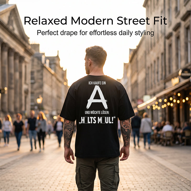 👕50% OFF NOW! Men Urban Streetwear Graphic T-Shirt – Oversized Loose Fit, German Letter Back Print, Breathable Casual Short Sleeve Tee For Daily & Street Style