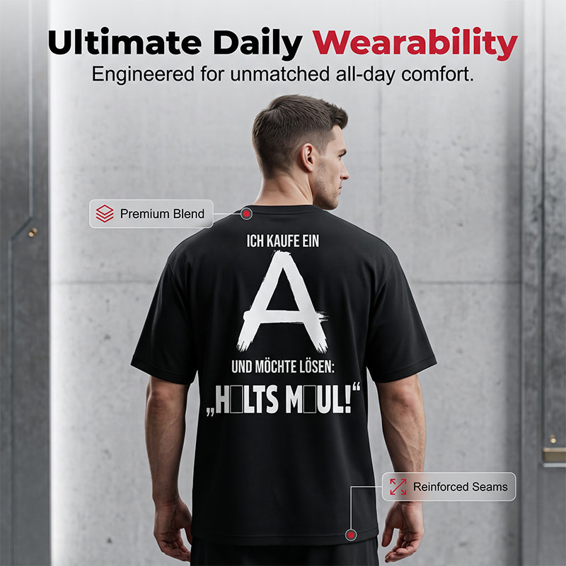 👕50% OFF NOW! Men Urban Streetwear Graphic T-Shirt – Oversized Loose Fit, German Letter Back Print, Breathable Casual Short Sleeve Tee For Daily & Street Style