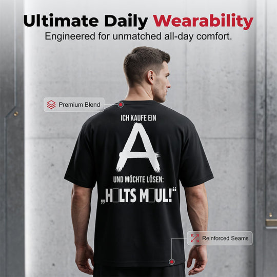 👕50% OFF NOW! Men Urban Streetwear Graphic T-Shirt – Oversized Loose Fit, German Letter Back Print, Breathable Casual Short Sleeve Tee For Daily & Street Style