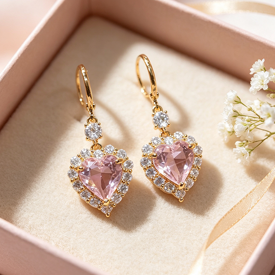🎁2026 New Arrivals 30% OFF💥Sparkling Heart Drop Earrings – Romantic Pink Glow ✨