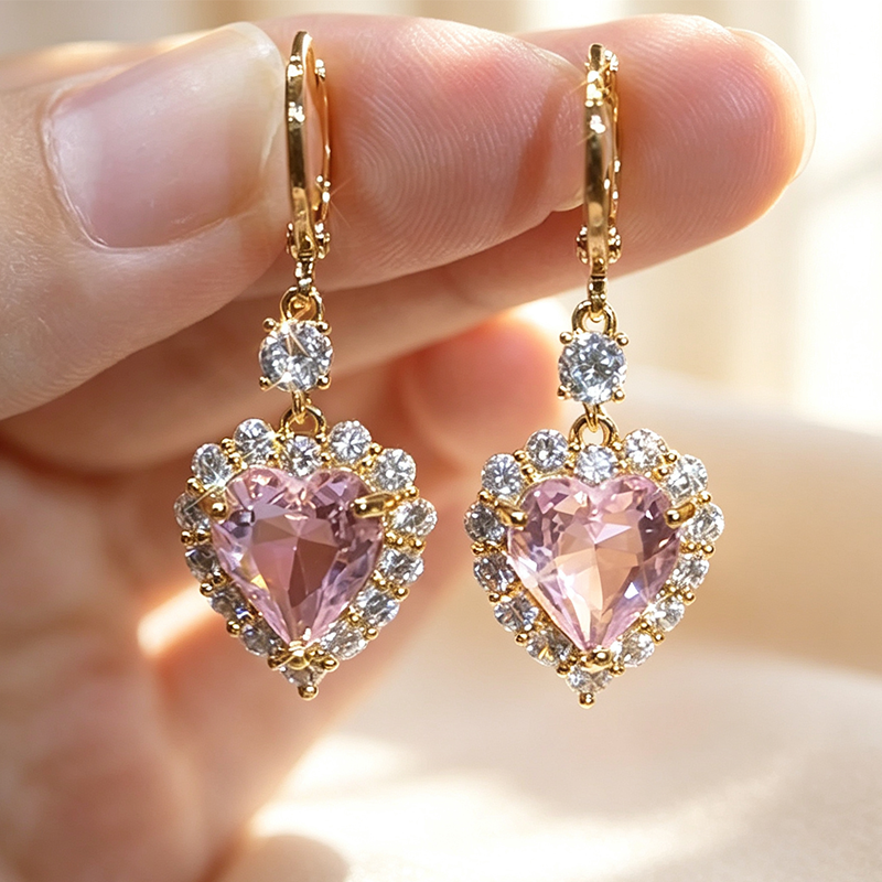 🎁2026 New Arrivals 30% OFF💥Sparkling Heart Drop Earrings – Romantic Pink Glow ✨