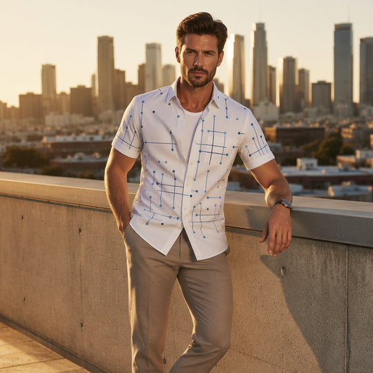 ☀️👔 LIMITED-TIME 30% OFF! Men’s Geometric Print Relaxed-Fit Button-Down Shirt – Soft Summer Feel, Roomy Comfort & Vacation-Ready Style ✨
