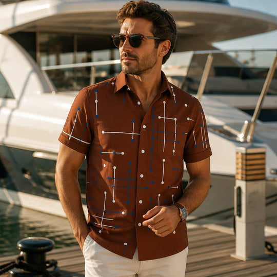 ☀️👔 LIMITED-TIME 30% OFF! Men’s Geometric Print Relaxed-Fit Button-Down Shirt – Soft Summer Feel, Roomy Comfort & Vacation-Ready Style ✨