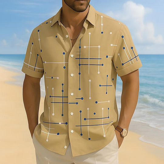 ☀️👔 LIMITED-TIME 30% OFF! Men’s Geometric Print Relaxed-Fit Button-Down Shirt – Soft Summer Feel, Roomy Comfort & Vacation-Ready Style ✨