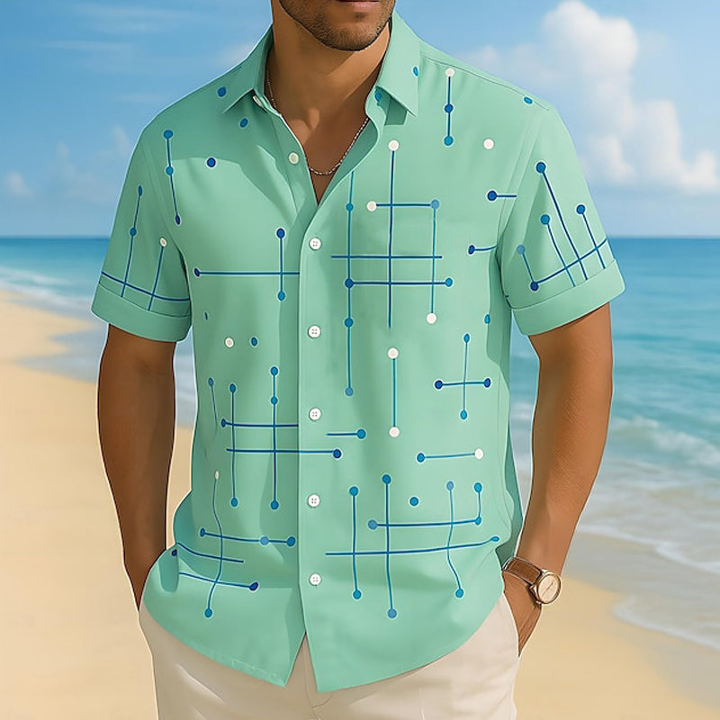 ☀️👔 LIMITED-TIME 30% OFF! Men’s Geometric Print Relaxed-Fit Button-Down Shirt – Soft Summer Feel, Roomy Comfort & Vacation-Ready Style ✨