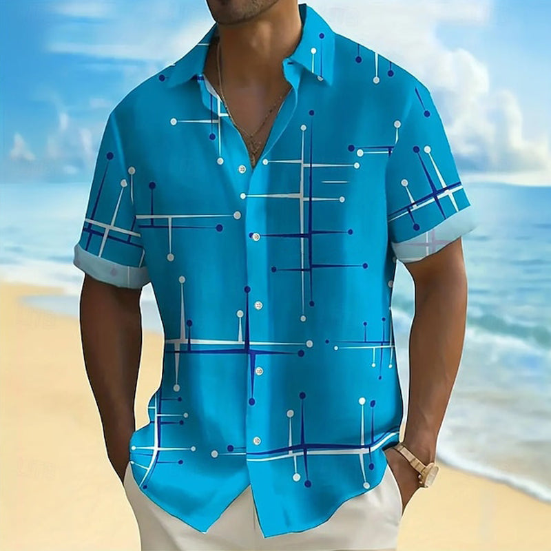 ☀️👔 LIMITED-TIME 30% OFF! Men’s Geometric Print Relaxed-Fit Button-Down Shirt – Soft Summer Feel, Roomy Comfort & Vacation-Ready Style ✨