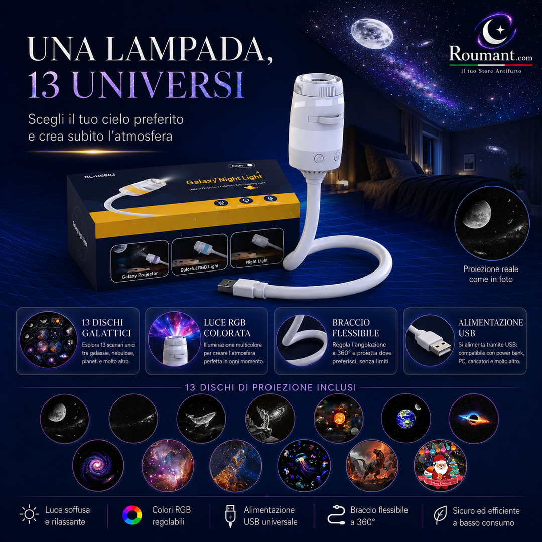 🌌 50% OFF NOW! 💫 USB lamp with starry sky projection – 13 interchangeable film discs & flexible neck – perfect for the bedroom ✨