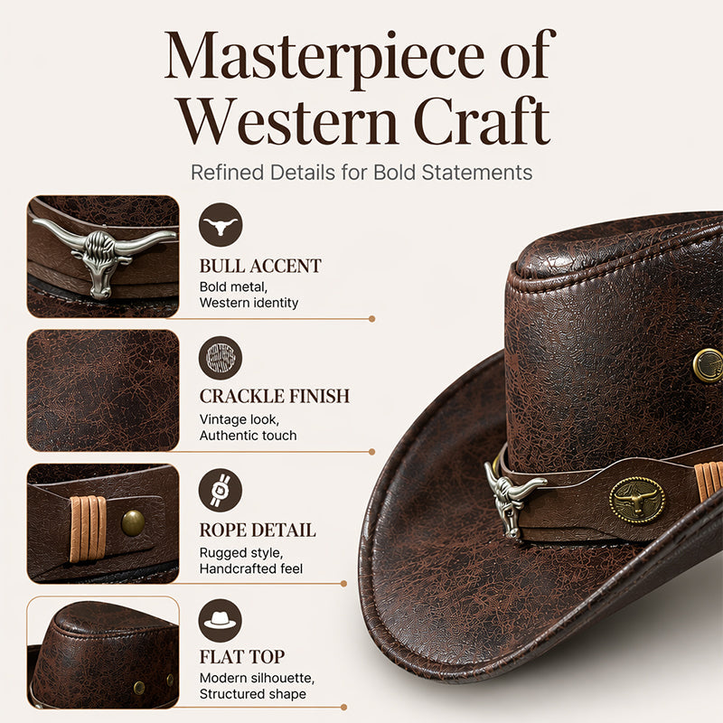 🎁 2026 New Arrivals 60% OFF！💥Vintage Wide-Brim Cowboy Hat with Adjustable Strap – Timeless Western Style & Perfect Sun Protection 🌵✨