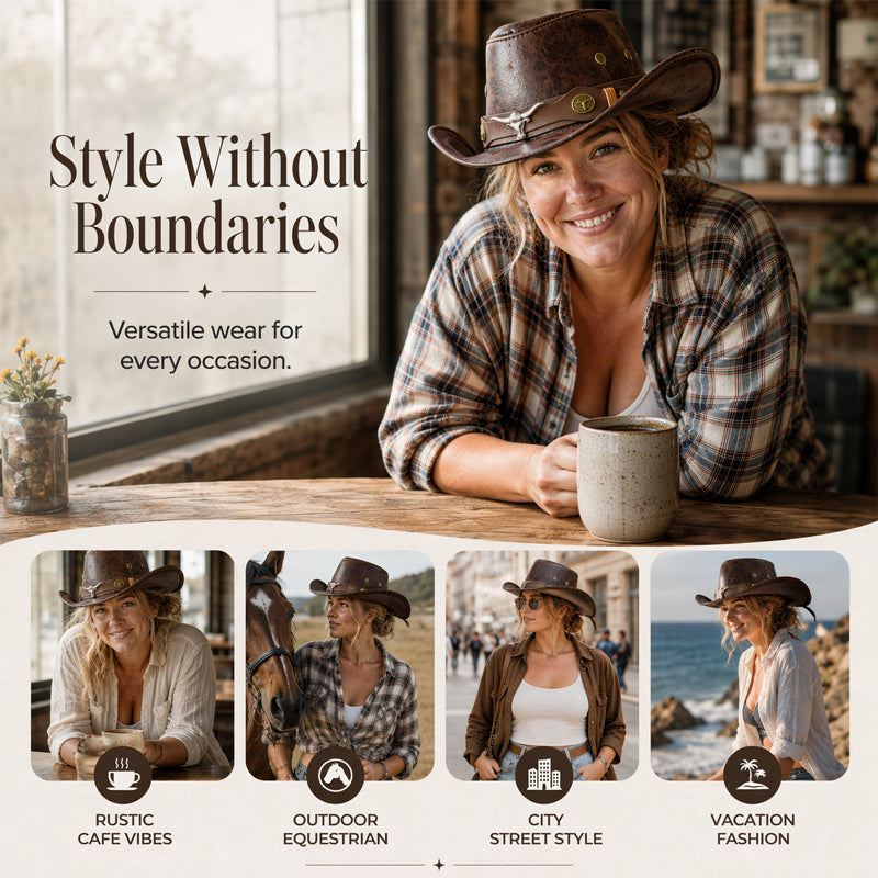 🎁 2026 New Arrivals 60% OFF！💥Vintage Wide-Brim Cowboy Hat with Adjustable Strap – Timeless Western Style & Perfect Sun Protection 🌵✨