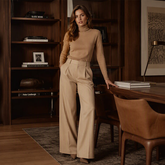 ✨ Women's High-Waisted Striped Wide-Leg Trousers – Flattering Fit For Effortless Everyday Style 🤍
