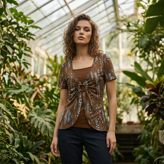 👚 30% OFF NOW!🔥 Leopard Print Top – Retro Square Neck & Mock 2-Piece – Short Sleeve Slim Fit – Breathable Summer Blouse 👗