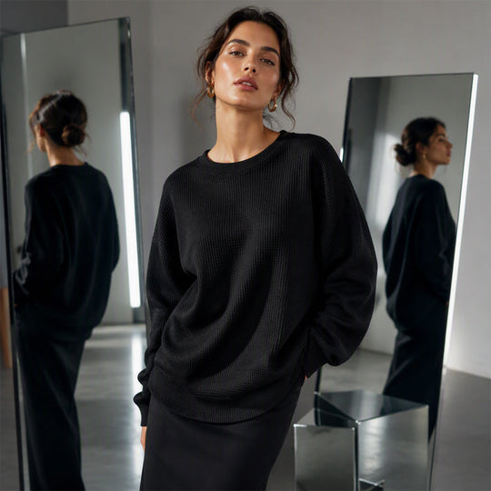 👚Seasonal Style - Waffle Texture Sweatshirt – Easy Breezy Fit & Classic Style for Any Casual Look