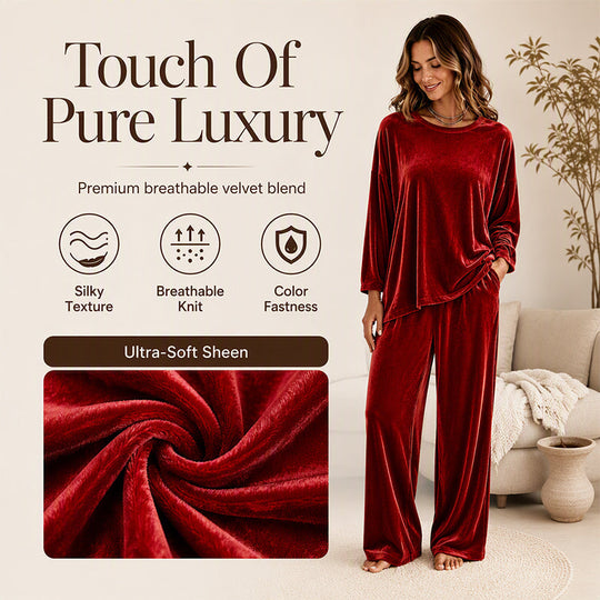 Women's Velvet Long Sleeve Top & Wide-Leg Pants Set