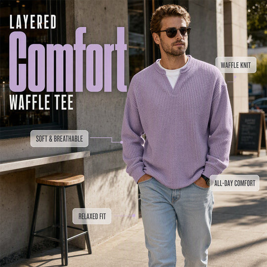 ⏳LAST DAY SALE ONLY ￡17.99!!🔥✨ Timeless Comfort | Men's Textured Waffle Layered-Look Long-Sleeve Tee