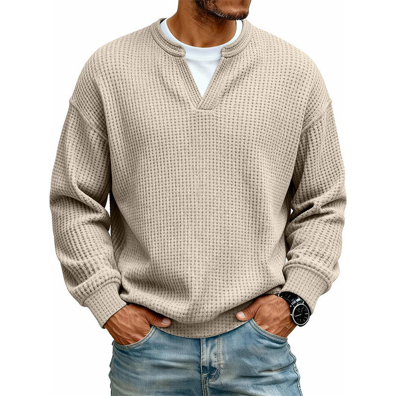 ⏳LAST DAY SALE ONLY ￡17.99!!🔥✨ Timeless Comfort | Men's Textured Waffle Layered-Look Long-Sleeve Tee