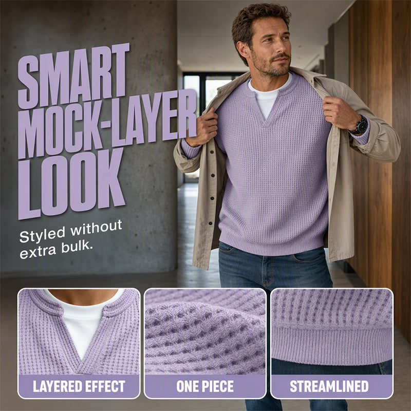 ⏳LAST DAY SALE ONLY ￡17.99!!🔥✨ Timeless Comfort | Men's Textured Waffle Layered-Look Long-Sleeve Tee