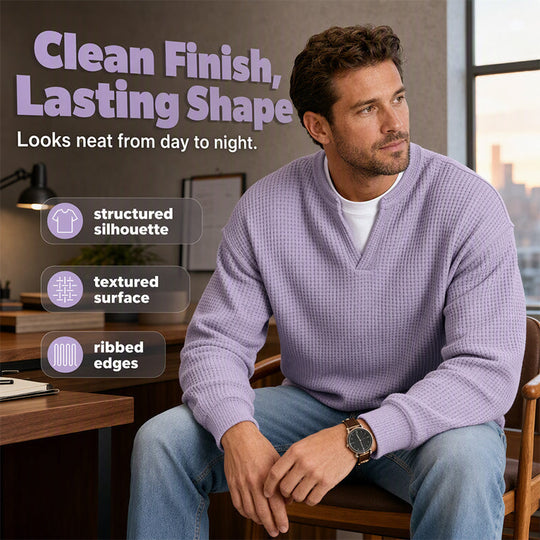 ⏳LAST DAY SALE ONLY ￡17.99!!🔥✨ Timeless Comfort | Men's Textured Waffle Layered-Look Long-Sleeve Tee