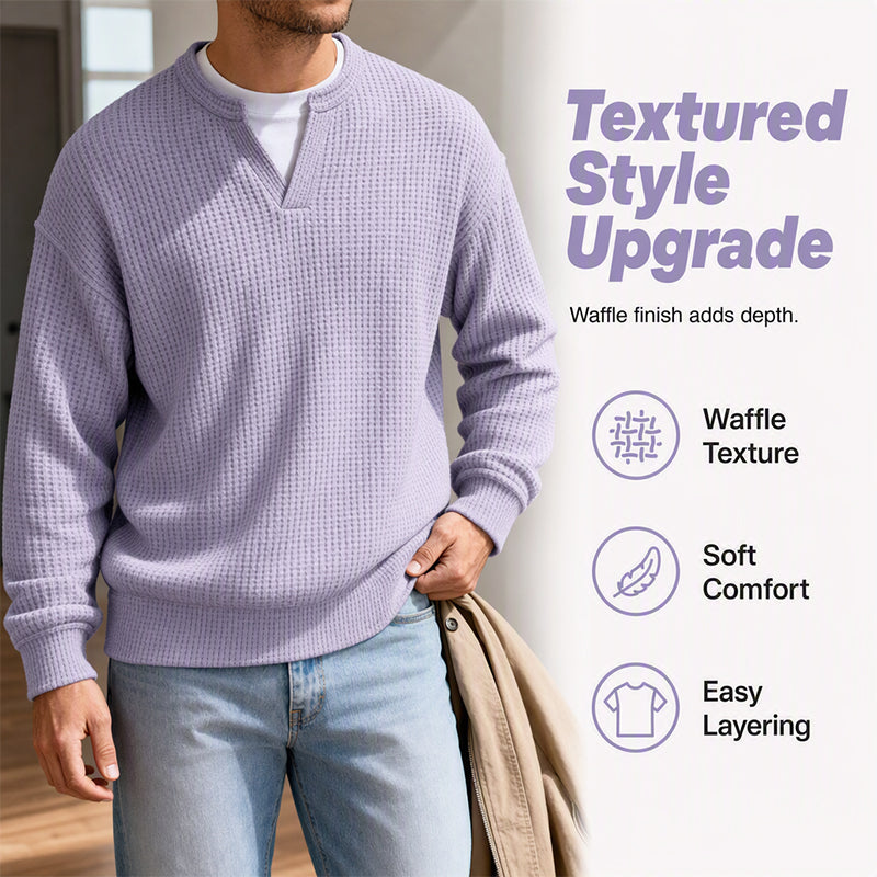 ⏳LAST DAY SALE ONLY ￡17.99!!🔥✨ Timeless Comfort | Men's Textured Waffle Layered-Look Long-Sleeve Tee