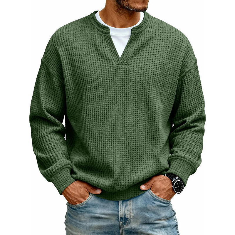⏳LAST DAY SALE ONLY ￡17.99!!🔥✨ Timeless Comfort | Men's Textured Waffle Layered-Look Long-Sleeve Tee