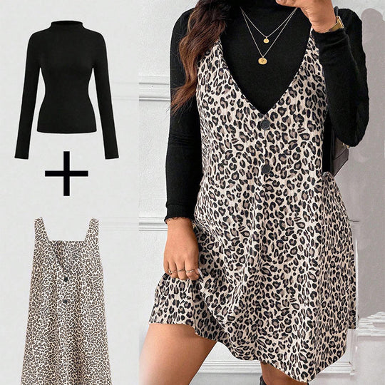 Layered Look Leopard Cami Dress & Top Set