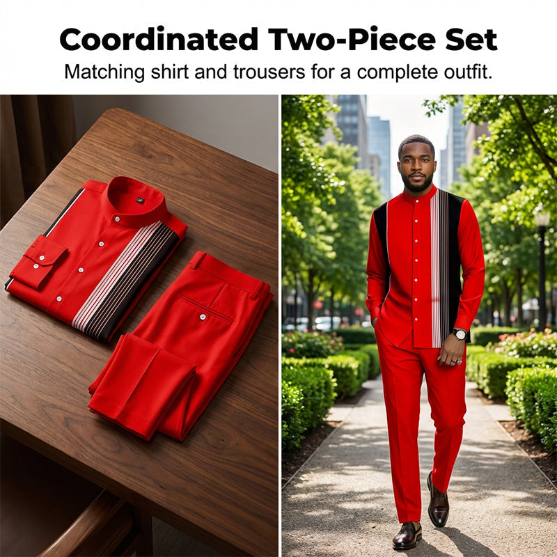 ✨ Easy Everyday Style | Men's Striped Shirt & Pants 2-Piece Set