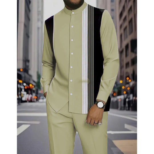✨ Easy Everyday Style | Men's Striped Shirt & Pants 2-Piece Set