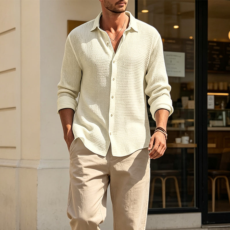☀️ Lightweight Comfort | Men's Waffle-Texture Relaxed Button-Up Shirt