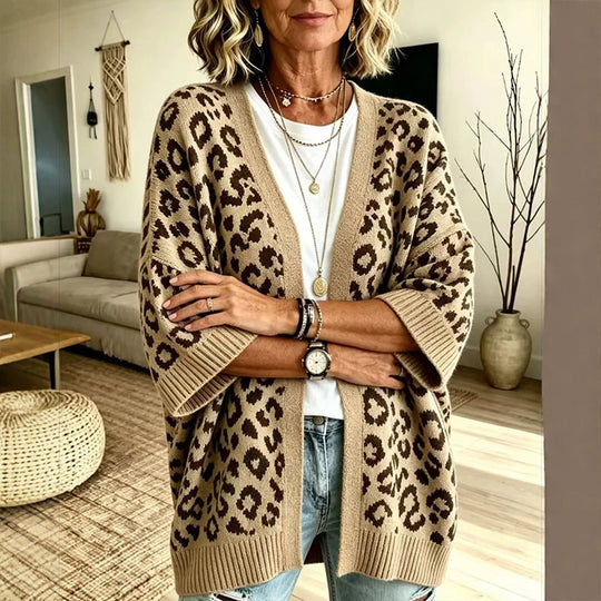 Women's Chic Leopard Print Knit Cardigan