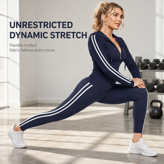 ✨ Sporty Everyday Comfort | Women's Striped Zip-Up Hoodie & Pants 2-Piece Set