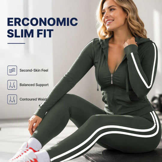 ✨ Sporty Everyday Comfort | Women's Striped Zip-Up Hoodie & Pants 2-Piece Set