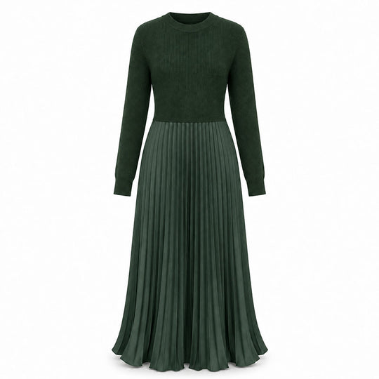 🌸LAST DAY SALE - 50% OFF!!✨ Effortless Elegance | Women's Pleated Round-Neck Maxi Dress 🌟