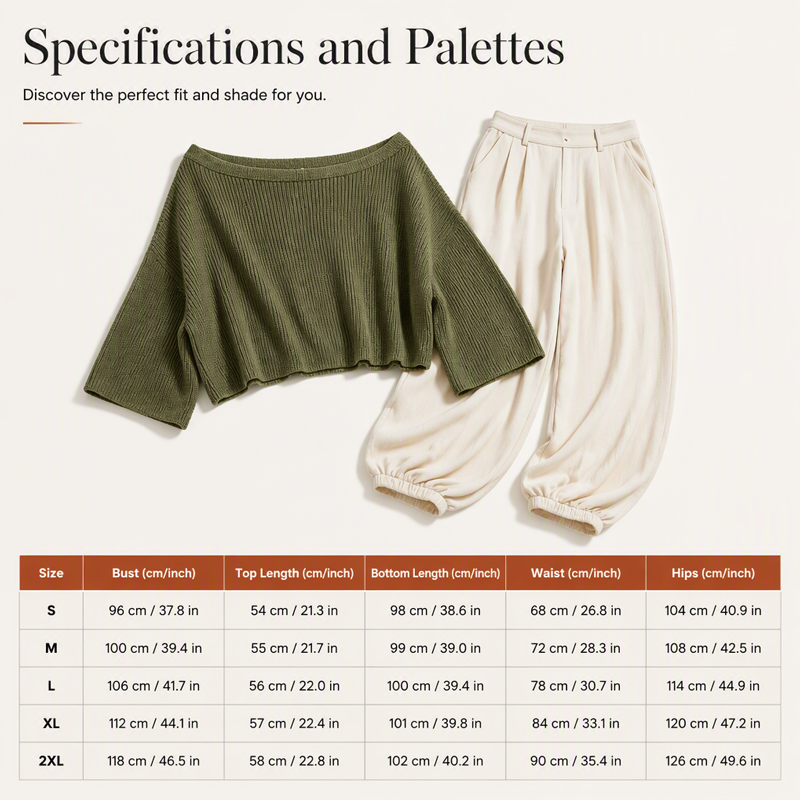 💖 Latest Design | Women's Off-Shoulder Knit Top & Relaxed Pants 2-Piece Set