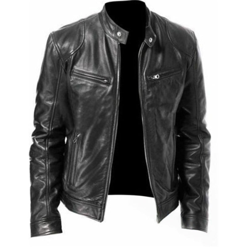 💯 Premium Look, Everyday Ease | Men's PU Leather Stand-Collar Zip-Up Jacket