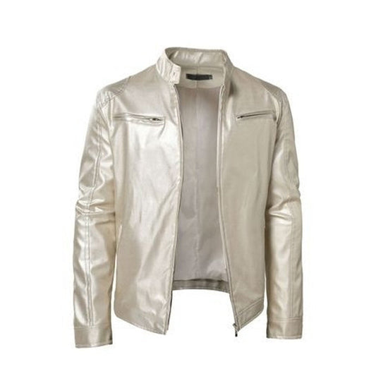 💯 Premium Look, Everyday Ease | Men's PU Leather Stand-Collar Zip-Up Jacket