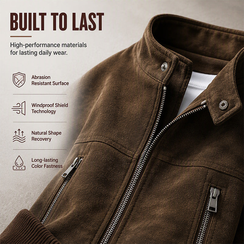 🧥 Rugged Comfort | Men's Suede-Look Stand-Collar Oversized Bomber Jacket